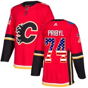 Herren Calgary Flames Eishockey Trikot Daniel Pribyl #74 Authentic Rot USA Flag Fashion